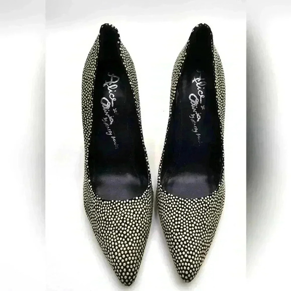Alice + Olivia Womens Size 7 Black Devon Leather Heel with White Dots - Picture 1 of 10